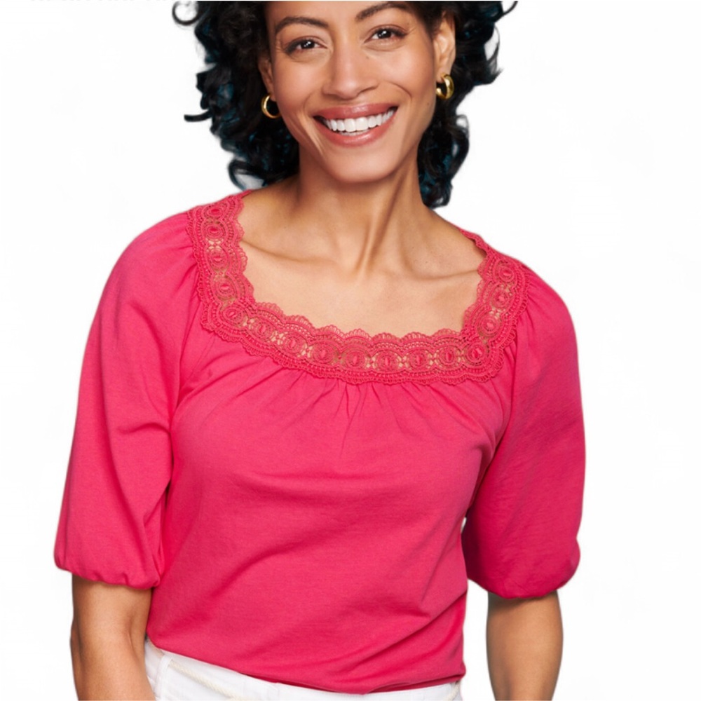 Talbots Bright Pink Lace Accent Blouse
